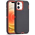 CAFEWICH Compatible with iPhone 12 Case/iPhone 12 Pro Case 6.1-Inch (2020), Heavy Duty Defender 3-Layer Rugged Shockproof Drop Protective Cover Phone Cases for iPhone 12/12Pro, Dark Grey/Orange