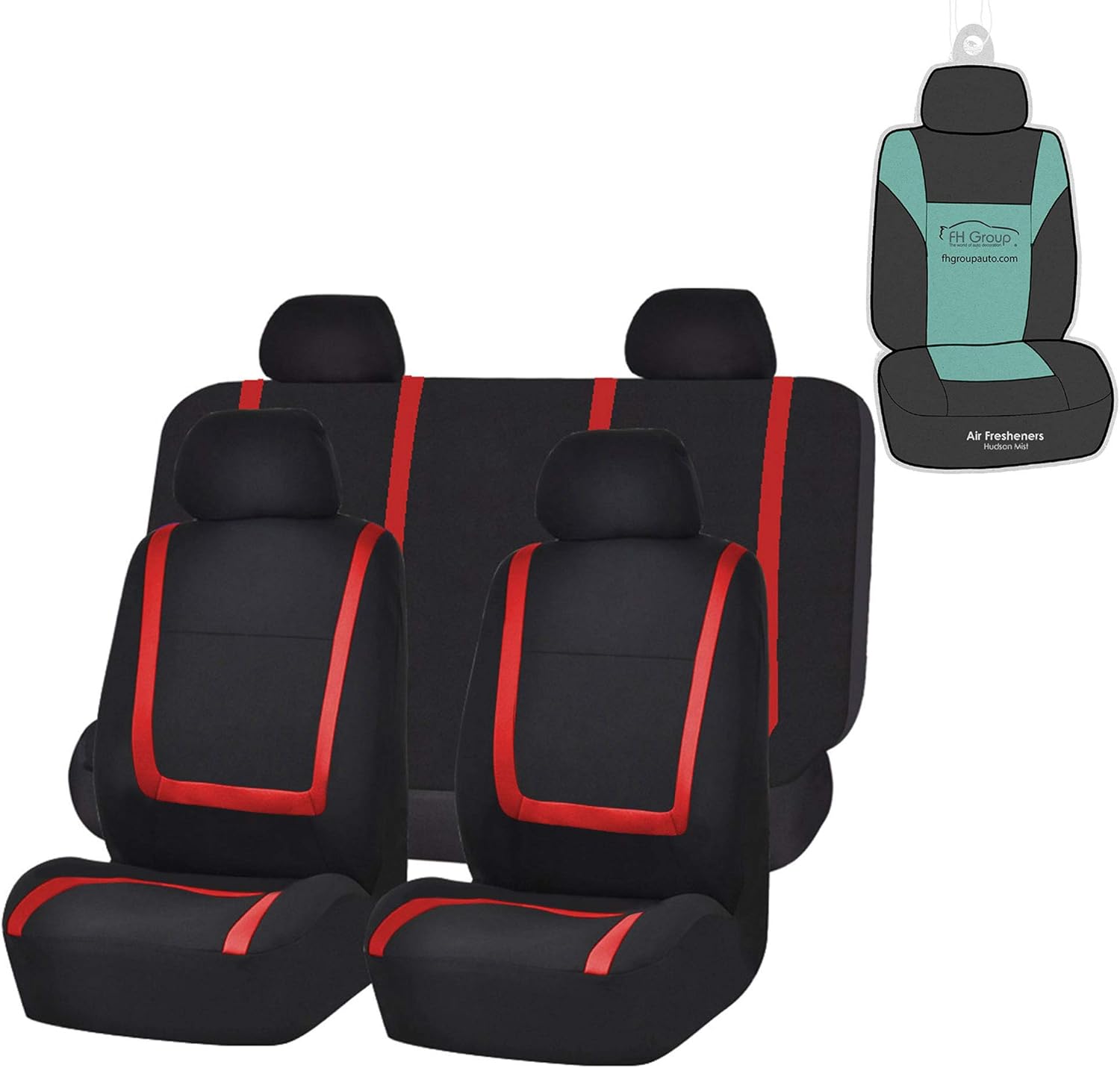 FH Group FB032114 Unique Flat Cloth Seat Covers (Red) Full Set with Gift – Universal Fit for Cars Trucks & SUVs