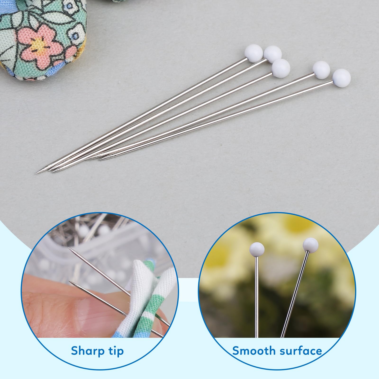 Sewing Pins, 300 PCS Straight Pins for Fabric, White Pearlized Ball Head Quilting Pins Long 1.5inch, Sewing Pins with Transparent Plastic Box for Dressmaker, Jewelry DIY Decoration and Sewing Project