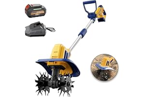 MAYOKI Cordless Tiller Cultivator Compatible with Dewalt 20V Battery, Electric Garden Rototiller w/270 RPM, 48 Steel Tines, 8.7" Tilling Width, 6.3" Depth, Portable Rotary Tiller, 4.0Ah Battery Included