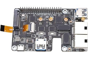 Yunir PCIe to USB 3.2 Gen1 & M.2 HAT, Compatible with RasPi 5, Supports NVMe Protocol M.2 Solid State Drive, Expands 2-ch USB