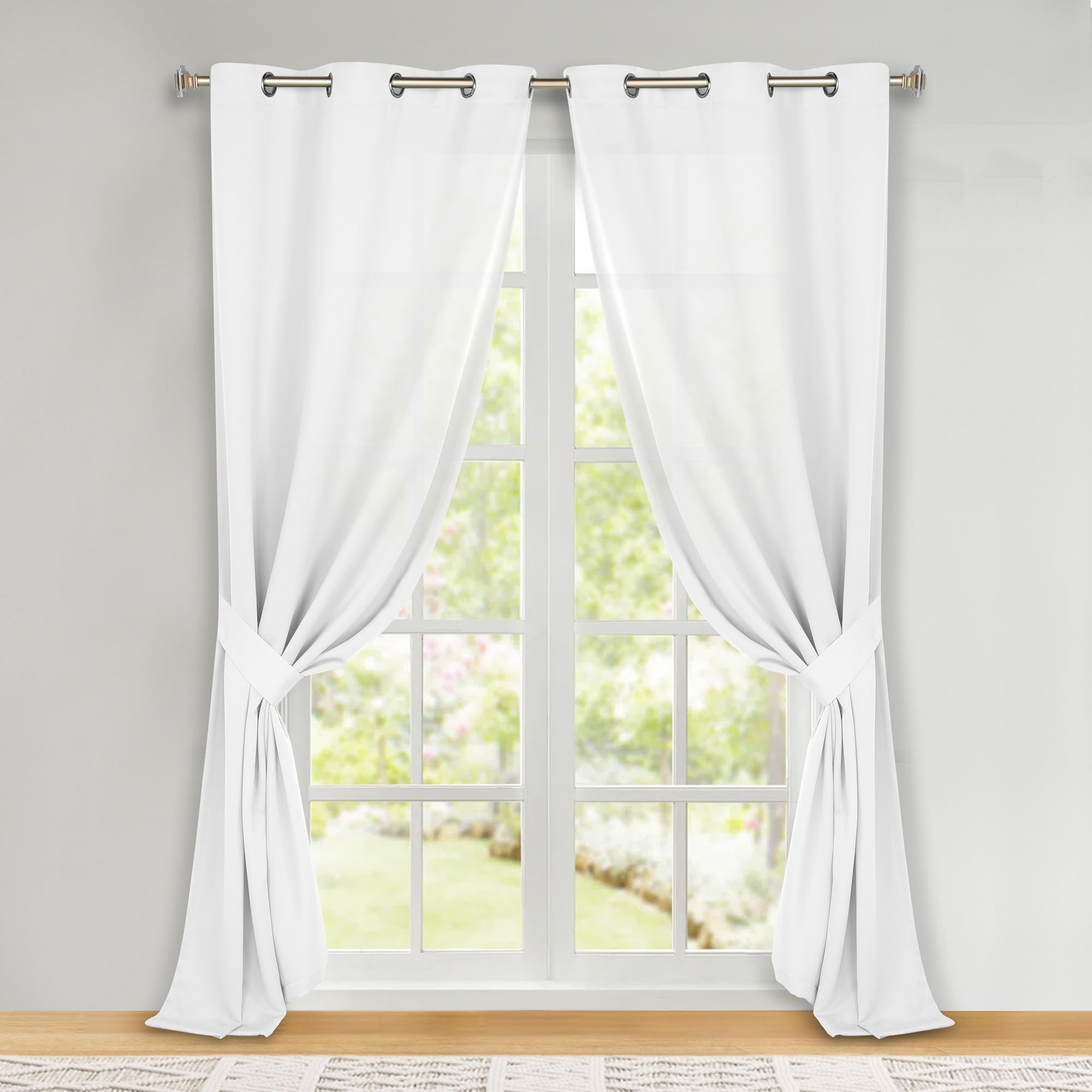 Superior Blackout Curtains, Room Darkening, Bedroom, Drapes, Kitchen, Living Room Window Accents, Sun Blocking, Thermal, 2 Pack, Solid Blackout Curtains, Set of 2, 46″ x 108″, Snow White