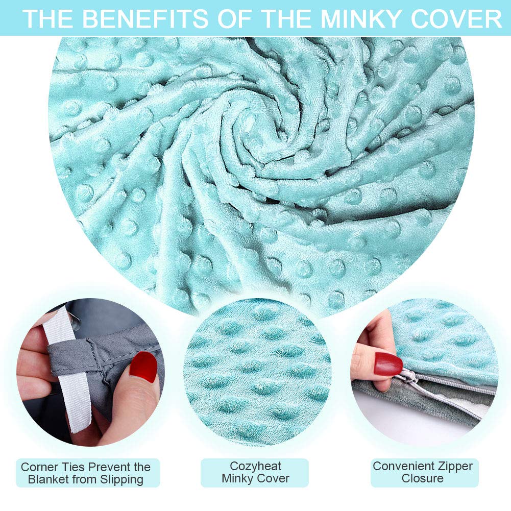 Premium Adult Weighted Blanket & Removable Green Minky Cover | 15 lbs