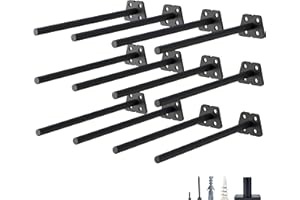 NEODROP 12-Pack 8 Inch Hidden Floating Shelf Bracket, Heavy Duty Blind Shelf Support Hardware | Invisible Wall Brackets for Kitchen, Fireplace Mantel Wood Shelves | Black Powder Coated Solid Steel