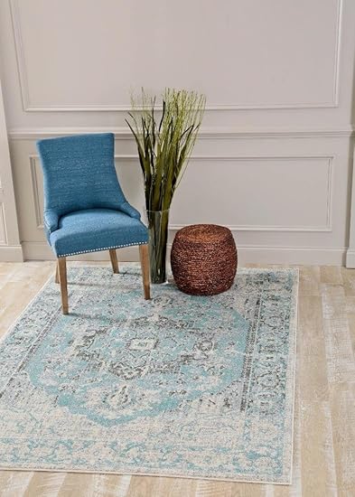 Amazon Com Persian Rugs 781 Distressed Blue 5x7 Area Rug Carpet Large New Furniture Decor