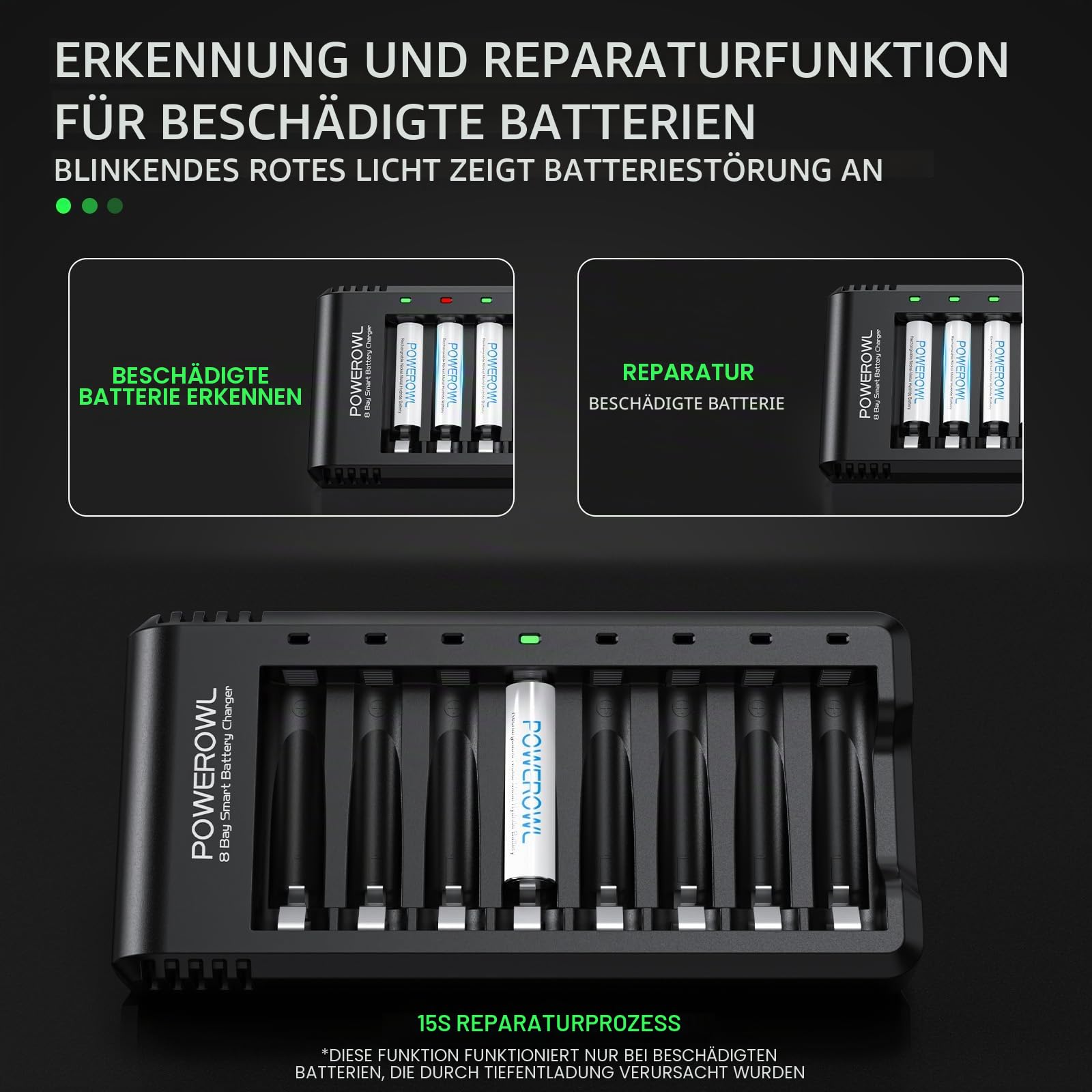 POWEROWL Akku Ladegerät für NIMH Wiederaufladbare AA AAA Akku Batterieladegerät mit LED Anzeige (unabhängiger Steckplatz) 4