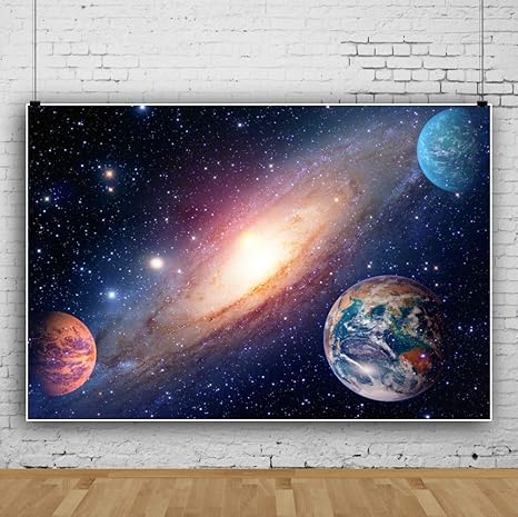 Baocicco 7x5ft Space Universe Backdrop Solar System Galaxy Nebula Star Earth Mars Backdrop Photography Background Parallel Universe Boy Room Decors