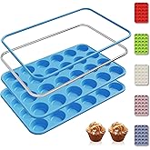 2 Pack 24 Cups Silicone Mini Muffin Pan with Metal Reinforced Frame Silicone Molds Cupcake Pans Tray Egg Bites Circle Cookie Molds Muffin Tin Tart Pans Baking Sheet Set for Breakfast Sandwiches