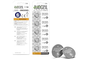 hilocell CR2025 Lithium 3V Coin Battery 5 Pack, 3 Volt CR 2025 Button Cell Batteries, Long-Lasting High Capacity 2025 Battery for Key Fobs, Remote Control, LED Candles - 5 Count