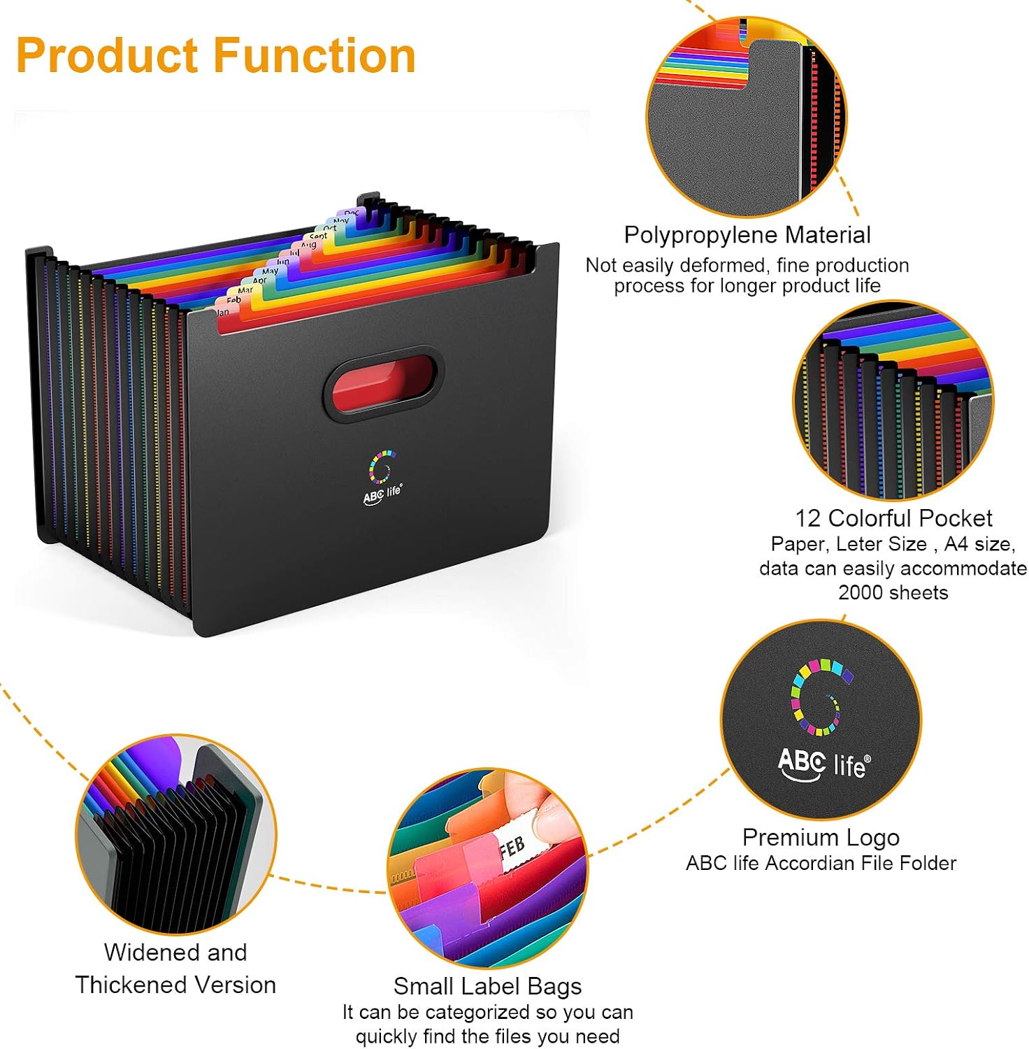 ABClife 13 Pockets Expanding File Organisers, A4 Filing Boxes Document ...