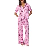 Room Service Womens Pajama Sets, Short Sleeve Soft Stretch Jersey Button Down Top with Pants 2 Piece Lounge Sets for Women