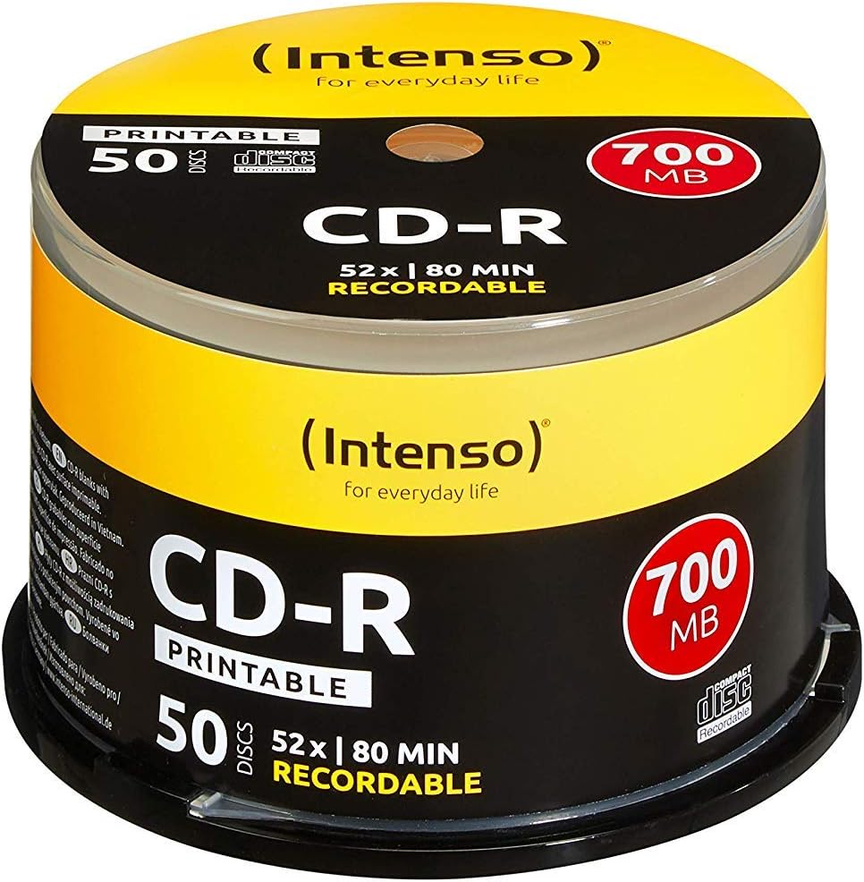 Intenso 1801125 CD-R 52x Printable 50 Pack Cakebox Recordable Media