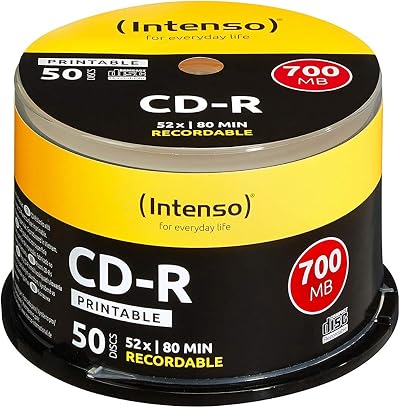 Intenso 1801125 CD-R 52x Printable 50 Pack Cakebox Recordable Media