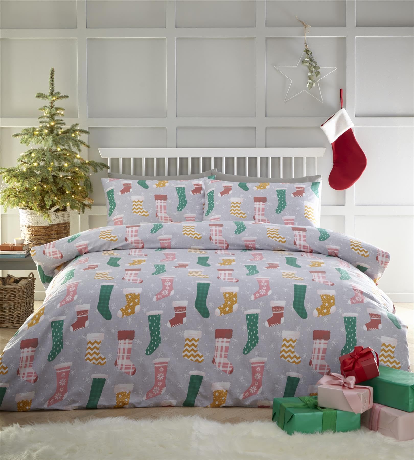 Charlotte Thomas Christmas Stockings Duvet Cover Set Multicoloured Xmas Bedding Set Single