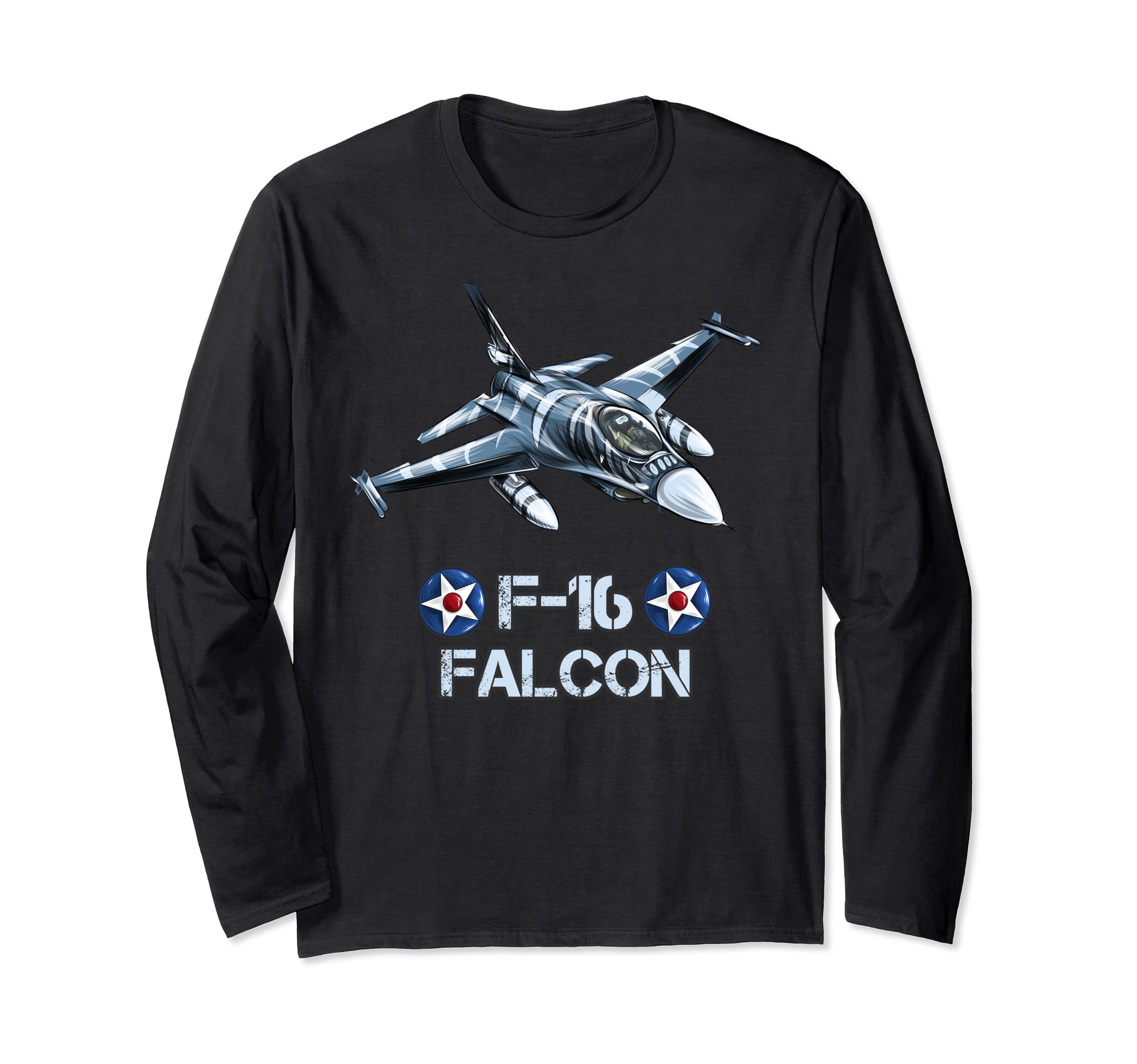 American Military Airforce Aircraft Fighter F16 Falcon Jet Long Sleeve T-Shirt