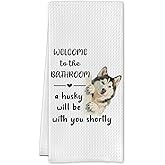 Cilrii Funny Husky Dog Bathroom Hand Towels, Gifts for Husky Lovers, Dog Lover Owner Gifts for Women Men Decorative Hand Towels for Bathroom Restroom Washroom, 16x24 Inch
