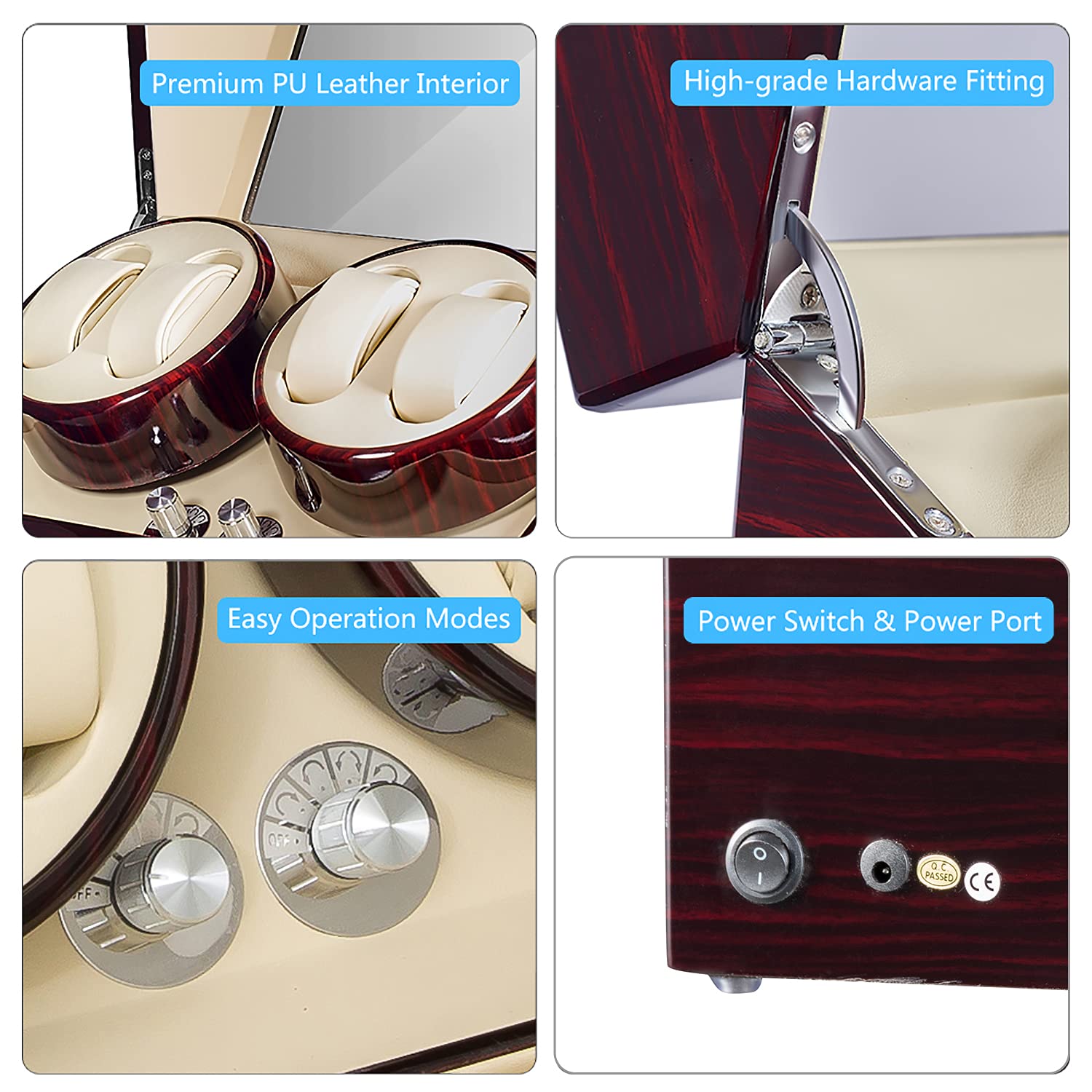 JQUEEN Automatic Quad Watch Winder with Double Quiet Mabuchi Motors