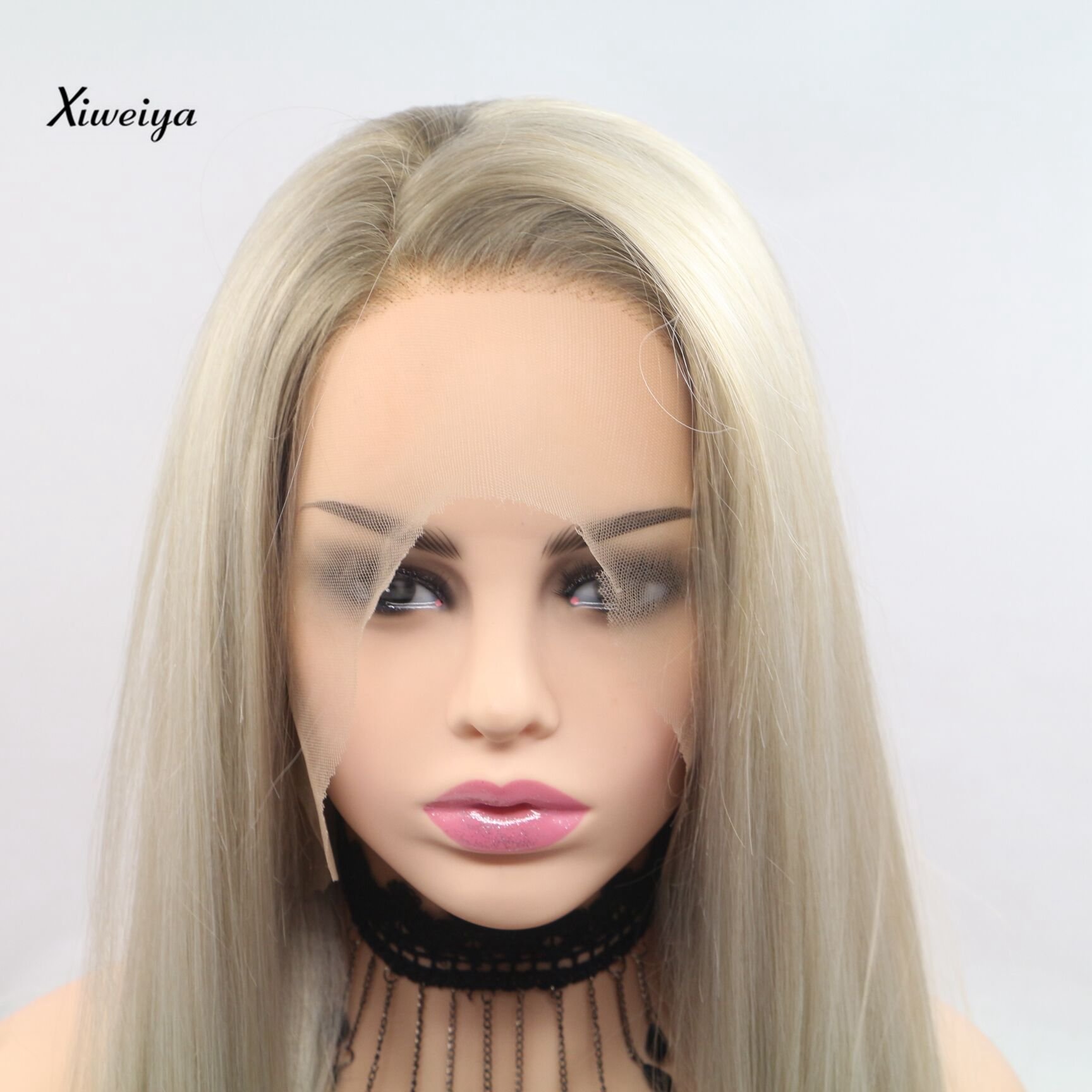 Xiweiya Wig Synthetic Lace Front Blonde Wigs Long Ombre Blonde Silky Straight Hair For Women Hair Blonde Lace Wigs Heat Resistant Fiber