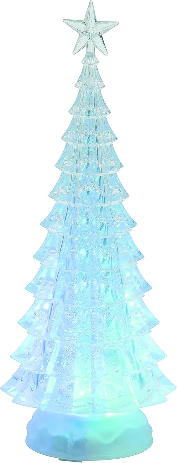 Snow Globes - Transpac Lighted Christmas Tree Water Snow Globe with Color Changing Lights - Battery Operated with Swirling Snow 12.5 Inches High, Clear