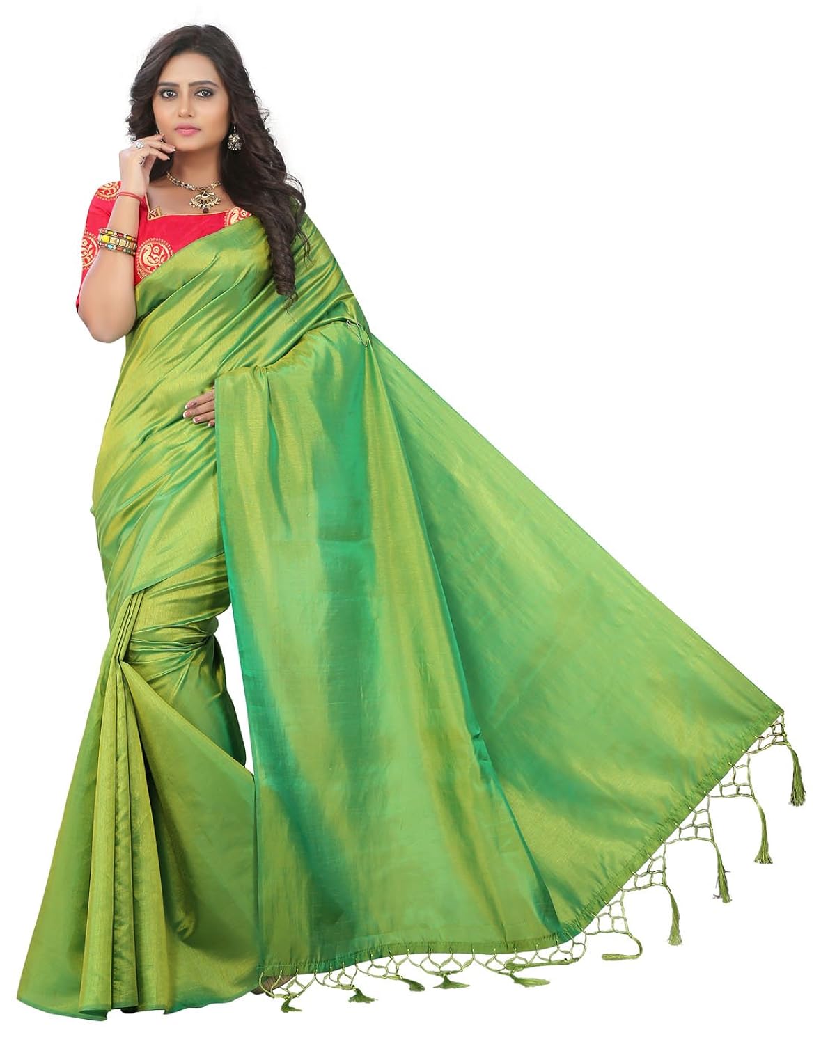 e-vastram artificial silk tassel saree (sanag_green_free size)