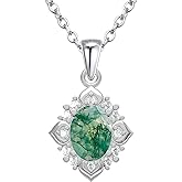 BELLNA Natural Moss Agate Ring 925 Sterling Silver Pendant Necklace Jewelry for Women Anniversary Valentines Day