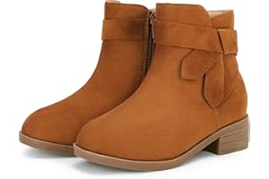 PiePieBuy Kids Girls Tie Knot Ankle Boots Chunky Low Block Heel Chelsea Dress Booties Winter Shoes With Zipper