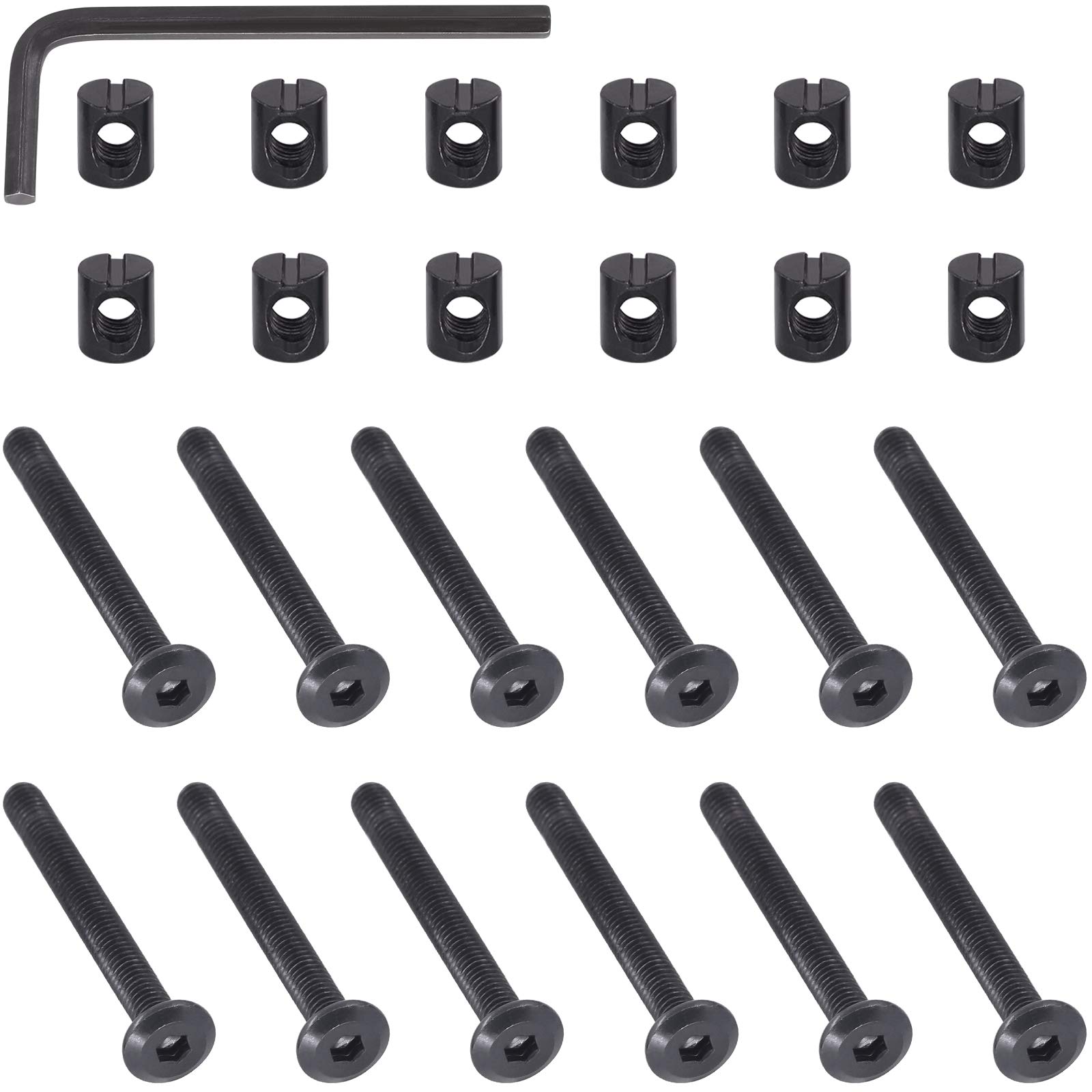 Photo 1 of Mardatt M6 x 55mm 24PCS (12 Sets) Black Zinc Plated Hex Socket Cap Bolts Crib Bolts and Barrel Nuts Cross Dowel Replacement for Crib Cots Beds Chair Table Desk Furniture