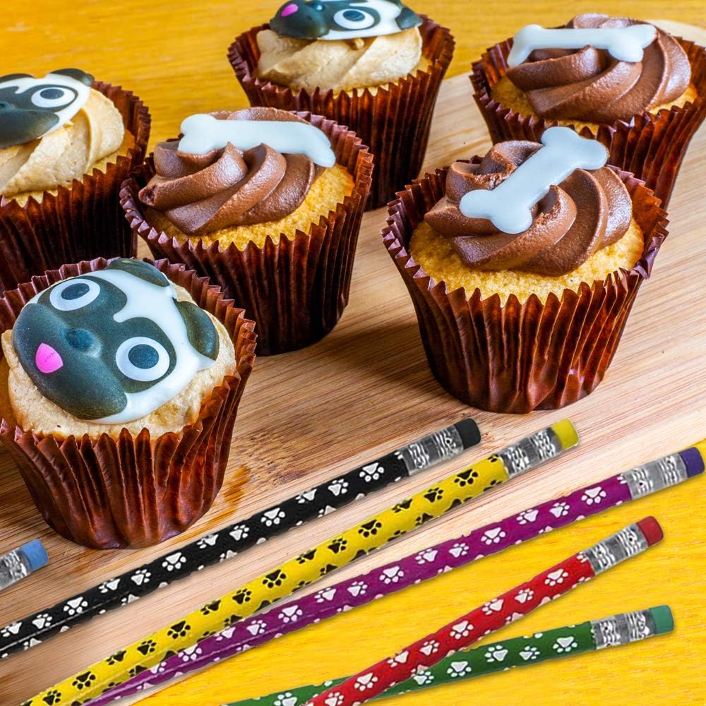 ArtCreativity Paw Print Pencils for Kids - Set of 12 - Wooden Writing Pencils in Assorted Colors with Erasers, Animal Theme and Dog Birthday Party Favors, Teacher Supplies for Classroom: Office Products