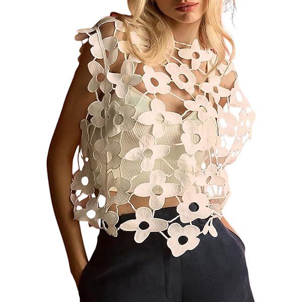 Yimoon Women's Hollow Out Floral Lace Vest Sleeveless
