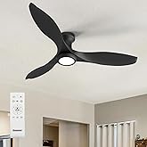 Ensenior 52 Inch Flush Mount Ceiling Fan with Light and Remote, Black Low Profile Ceiling Fans with Lights for Bedroom Living Room, 3 ABS Blades, Modern Quiet Reversible DC Motor, 3CCT, 6 Speeds
