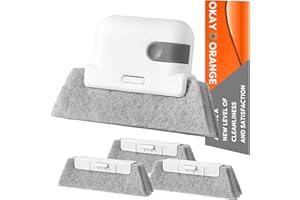 OKAY ORANGE 4-in-1 Magic Groove Gap Cleaner Brushes Set, Handheld Track Cleaner with 3 Replacement Heads for Sliding Doors, Sills, Tile Lines, Shutters, Car Vents, Keyboards, and Small Spaces. (Grey)