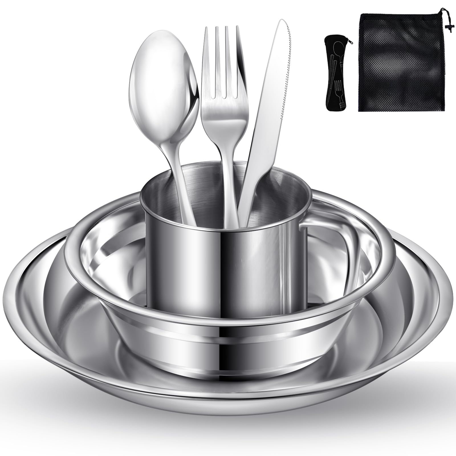 Lafuntar Camping Plate, Bowl, Cup & Cutlery Set - 8-Piece Dinner Set for Travel & Outdoor
