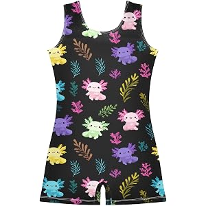 IBGIKWH Cartoon Colorful Axolotls Gymnastics Leotard Girls Biketards Sleeveless for Tumbling Dance Classes 2-10T