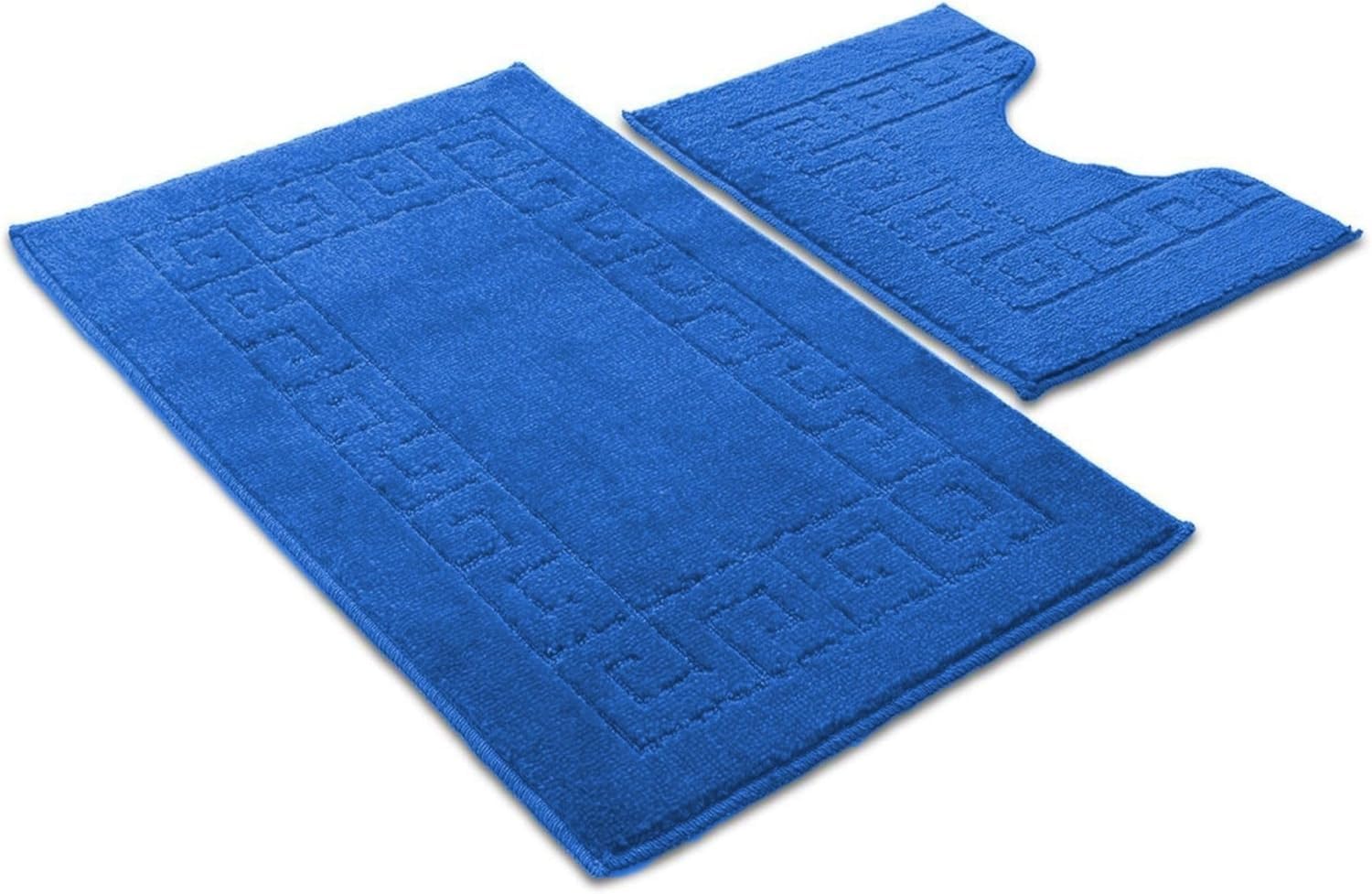 Paradise Products Greek Style Bath Mat Set 2-Piece | Non-Slip Bathroom Mats, Shower Mat & Pedestal Mat | Soft Washable Quick-Dry Bath Mats for Bathroom Floor | Anti-Mould Bath Rug Set (Dark Blue)