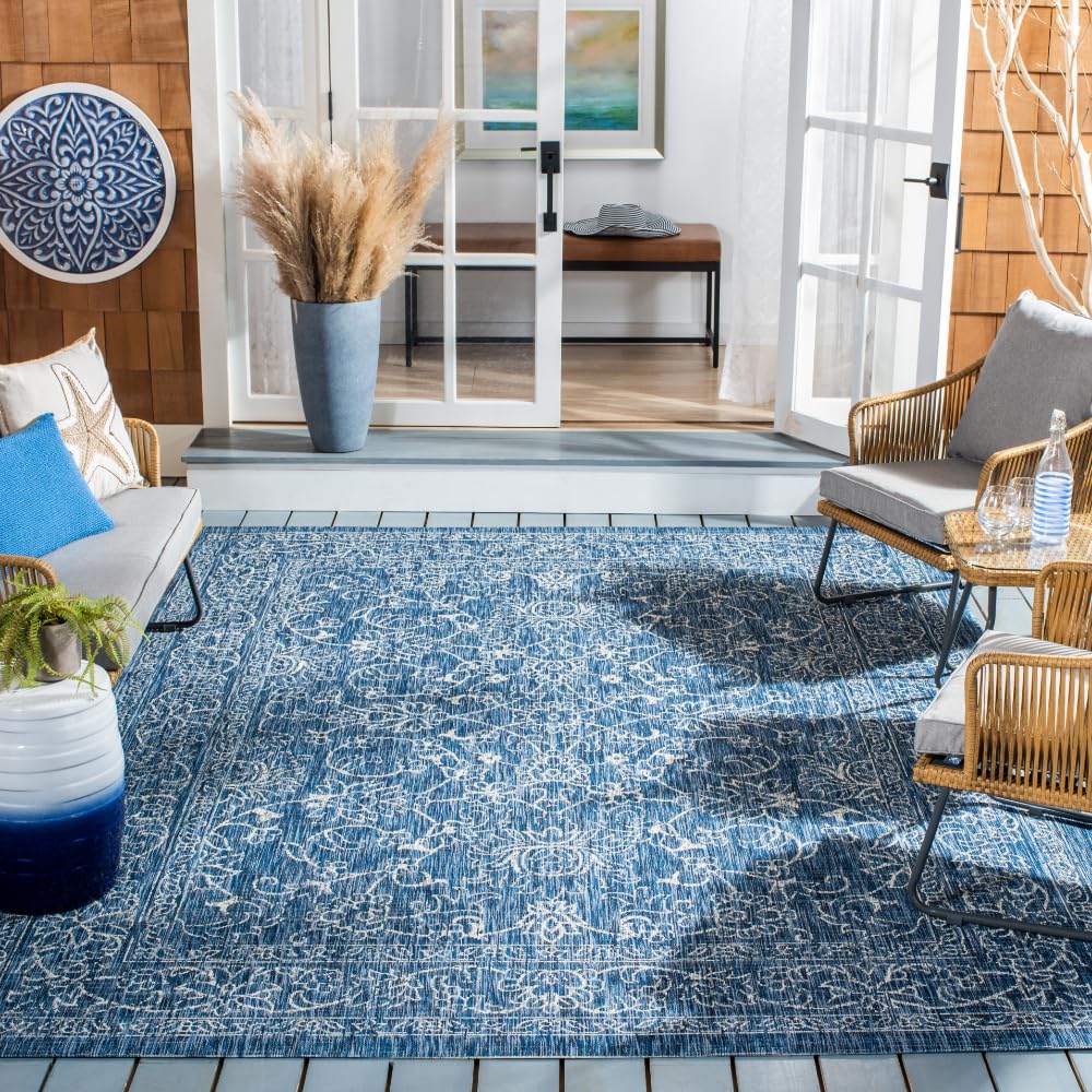 SAFAVIEH Courtyard Collection Area Rug - 8' x 10', Navy & Ivory, Non-Shedding & Easy Care, Indoor/Outdoor & Washable-Ideal for Patio, Backyard, Mudroom (CY8680-36821) Image SAFAVIEH Courtyard Collection Area Rug - 8' x 10', Navy & Ivory, Non-Shedding & Easy Care, Indoor/Outdoor & Washable-Ideal for Patio, Backyard, Mudroom (CY8680-36821) Image