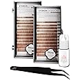 KC Republic Lash Eyebrow Extensions Kit with 2 Trays of Mink False Eyebrows in Blonde/Light Brown, Eyebrow Glue Clear & Extension Tweezers, Comes on Mixed Length 5-8 mm Mix (Black Tweezer)