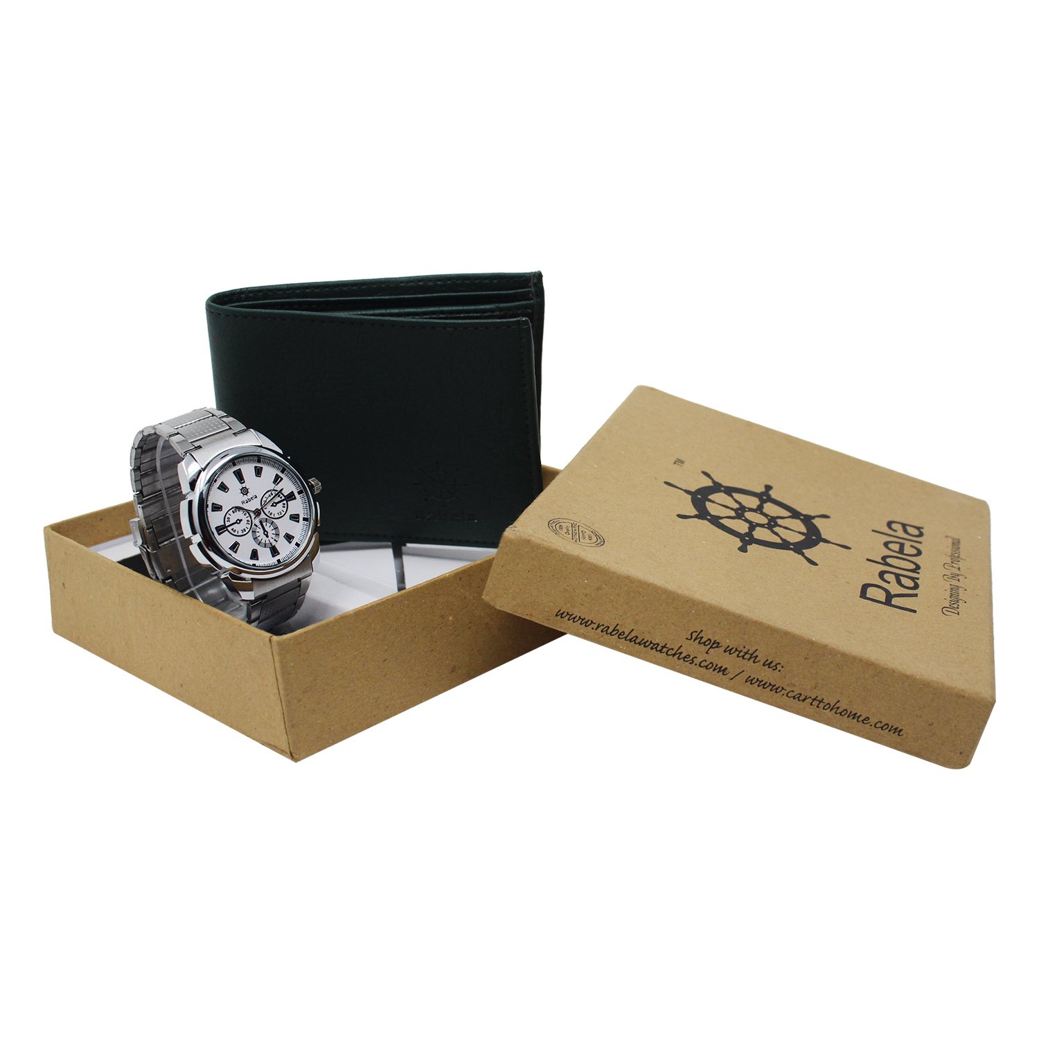 rabela men's combo pack of wallet and watch analog steeliness steel strap rw-631