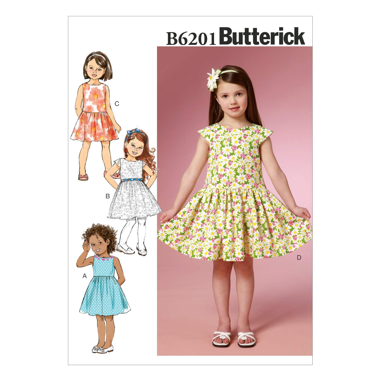 Butterick Patterns 6201 CDD Sizes 2/3/4/5 Children's/Girls Dress, White