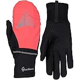 TrailHeads Womens Running Gloves Touchscreen Fingers & Convertible Waterproof Mitten Shell - for Winter, Reflective, Warm