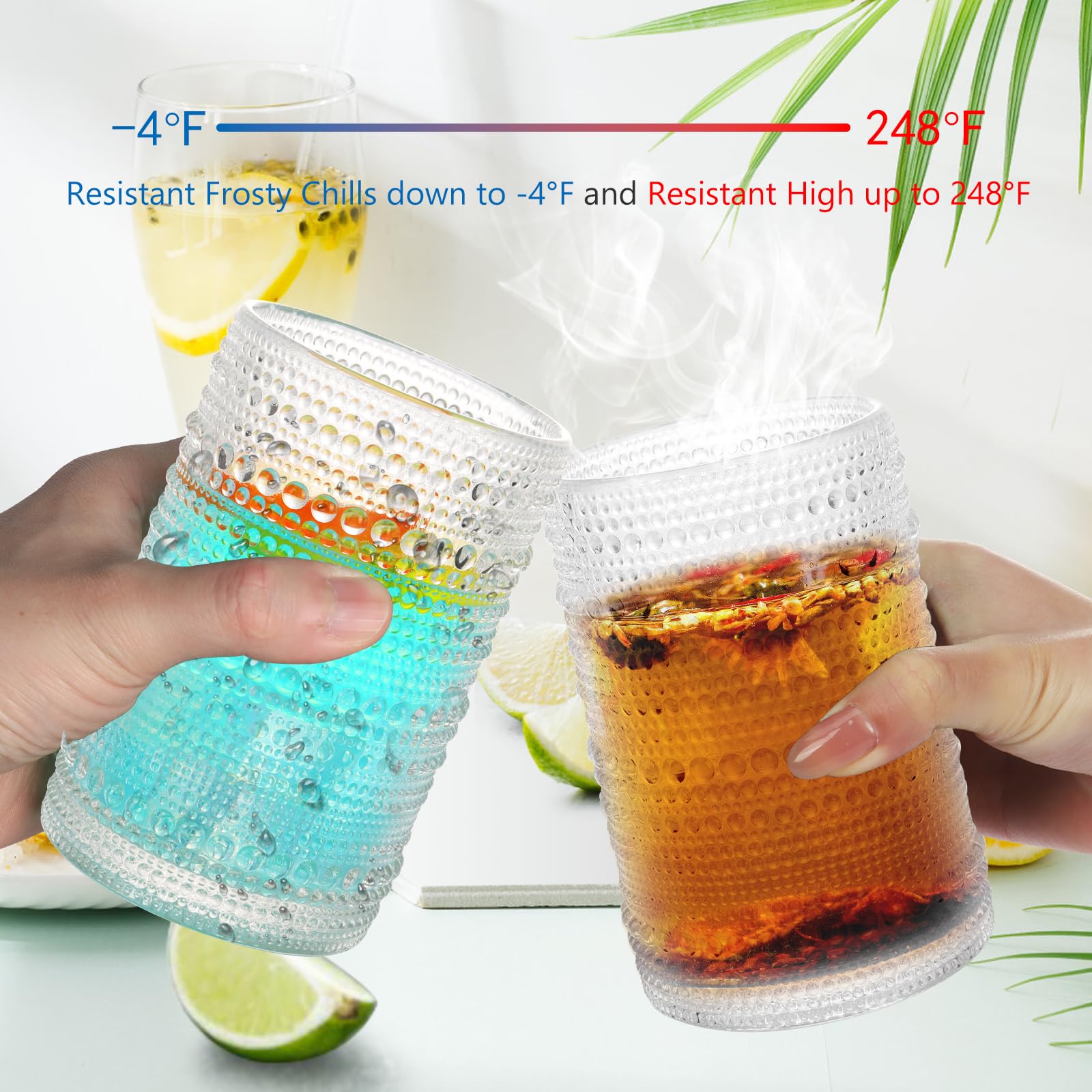 Ulable Hobnail Drinking Glasses, 13.5 oz Clear Drinking Glasses, Vintage Glassware, Water Glasses Set of 6 for Beer, Cocktail, Soda, Whiskey, and Various Mixed Drinks