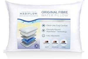 Mediflow Fibre Water Pillow - Sleeping Bed Pillow for Neck Pain Relief, Adjustable for Sleeping Positions. Side, Back and Sto