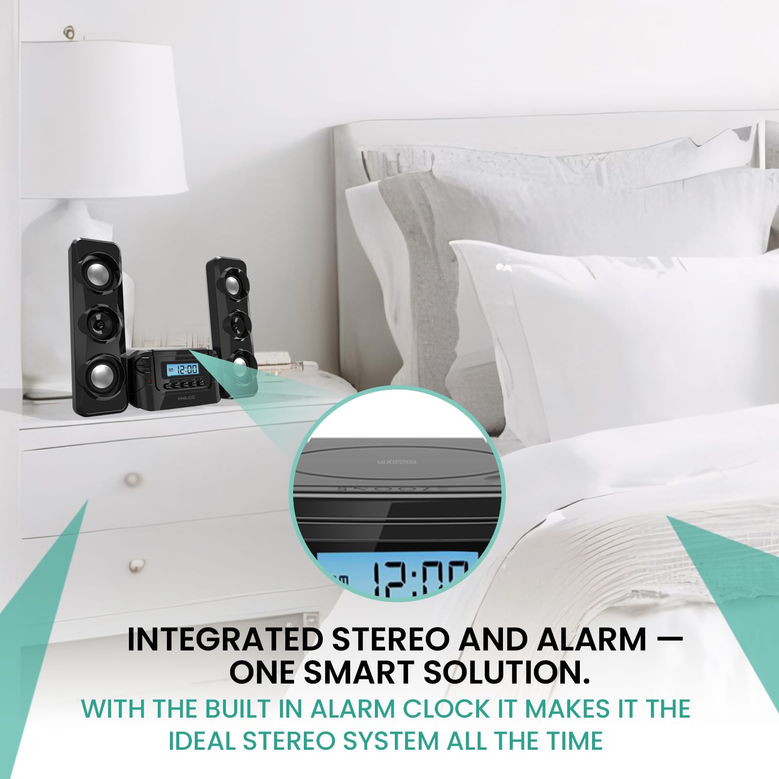 Philco Stereo Shelf Systems Compact CD Shelf System with Digital FM Stereo Radio, Bluetooth Wireless Technology, and Remote Control in Black | LCD Display | MP3 & AUX Port Compatible | USB Playback