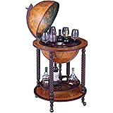 VIDAR 17.7" Globe Wine Bar Stand Sepia Vertical Four-Legged Hemp Sixteenth-Century Italian Replica Style Globe Bar Cart Cabin