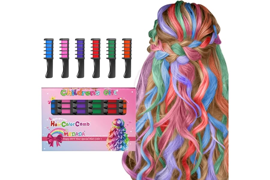 New Hair Chalk Comb Temporary Hair Color Dye for Girls Kids, Washable Hair Chalk for Girls Age 4 5 6 7 8 9 10-12 Birthday Christmas New Year Cosplay Hair DIY Party