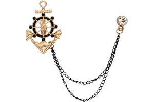 A N KINGPIIN AN KINGPiiN Men's Anchor Rudder Ships Wheel Nautical with Hanging Chain Lapel Pin/Brooch (Black)