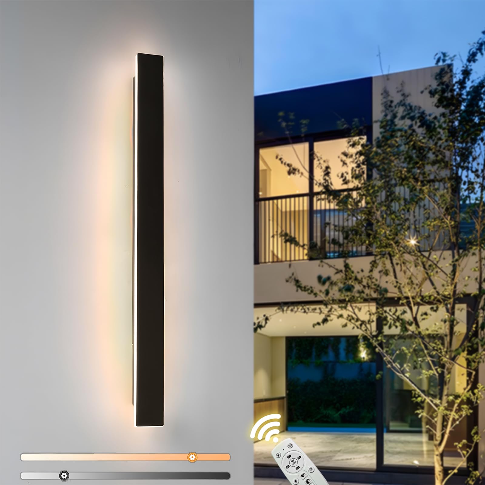 ZTWLEED LED Outdoor Wall Lights,25W Dimmable Wall Lamp with Remote Control,3000K/4000K/6000K,Waterproof Exterior Acrylic Long Outdoor Wall Light for Garden Villa Porch Terraces Garage,120CM