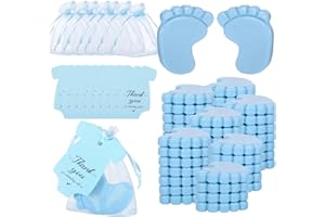 YUUCHORINGEE 60 Sets Baby Shower Favors,Baby Feet Scented Soap Party Favors for Guests Gifts,Scented Soap with Organza Bags and Thanks Tags,Wedding Return Gifts Gender Reveal Prizes Babys Shower Souvenirs (Blue)