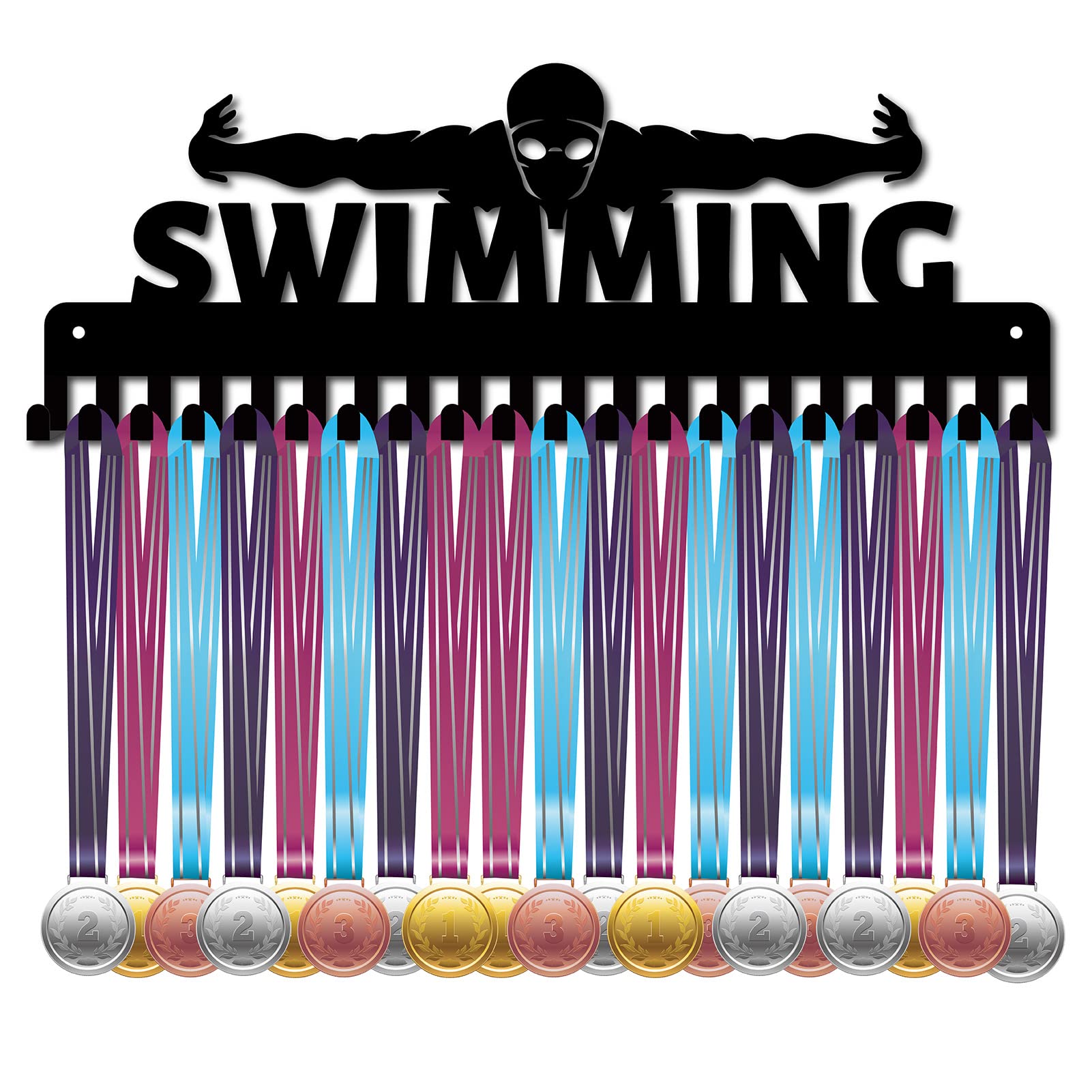 CREATCABIN Swimming Medal Holder Swimmer Sport Medals Hanger Athlete Awards Display Stand Wall Rack Mount Hanger Decor Stainless Steel Metal Hanging for Home Badge Medalist Over 60 Medals, Black