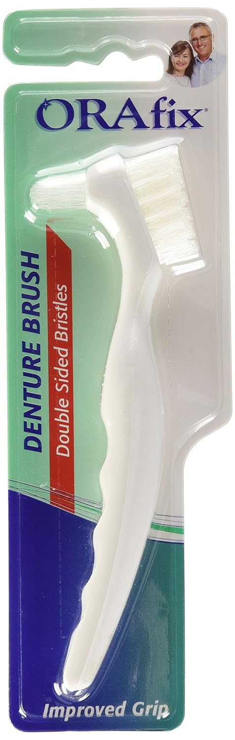Denture Toothbrush False Teeth Cleaning Brush ORAFIX Double Sided BRISTLES - Assorted Colors - Single : Beauty