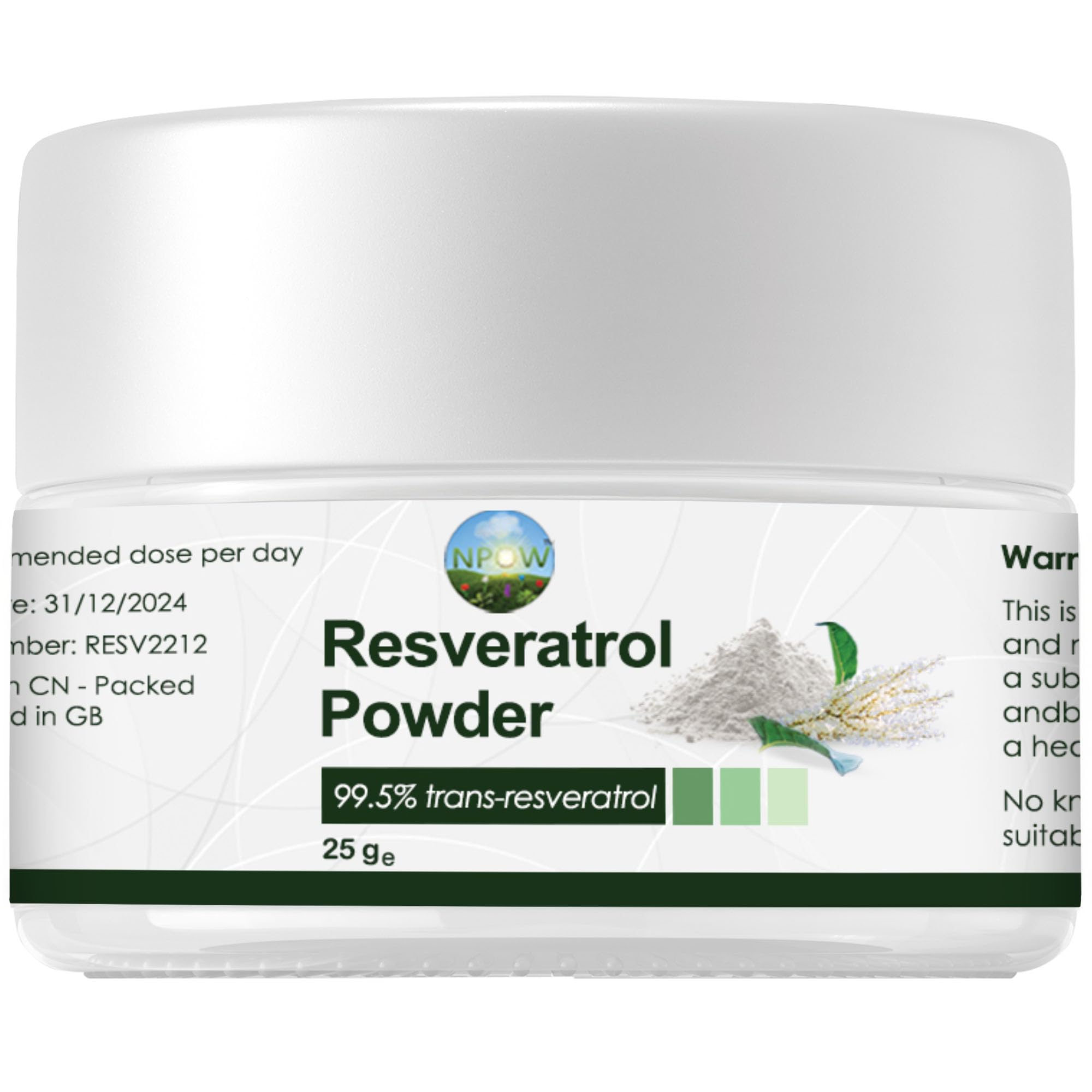 NPOW Pure Resveratrol Powders - Trans Resveratrol Antioxidant Supplements, Wellness, Heart Supplement, Natural Antioxidant Supplements for Smoothie or Drink Powders - 25g